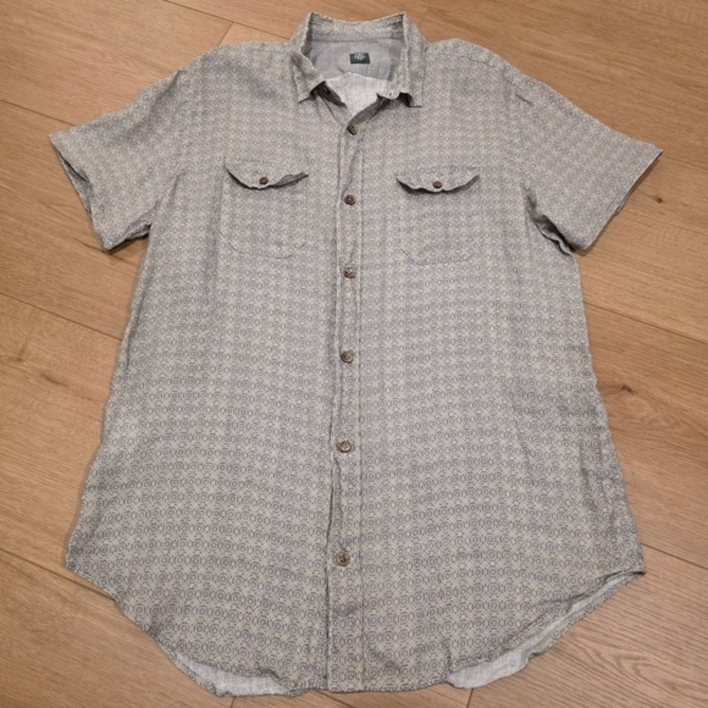 Eleventy 100% Linen Polo Shirt Mens L 42/16.5 Geometric Print Made in‎ Italy